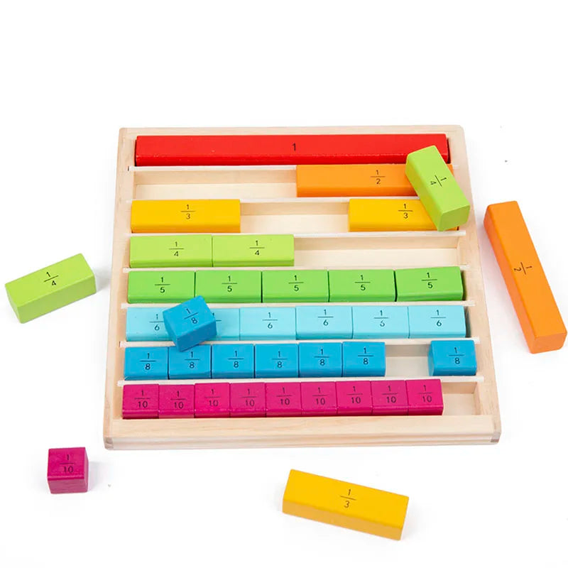 Wooden Montessori Teaching Math Toys Colour Fraction & Adding Sticks