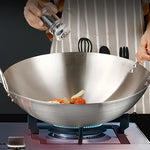 MasterBro 1pc Large Stainless-Steel Wok, Uncoated Thick High-Quality Durable Chef's Pan with Dual Handles, Easy to Clean