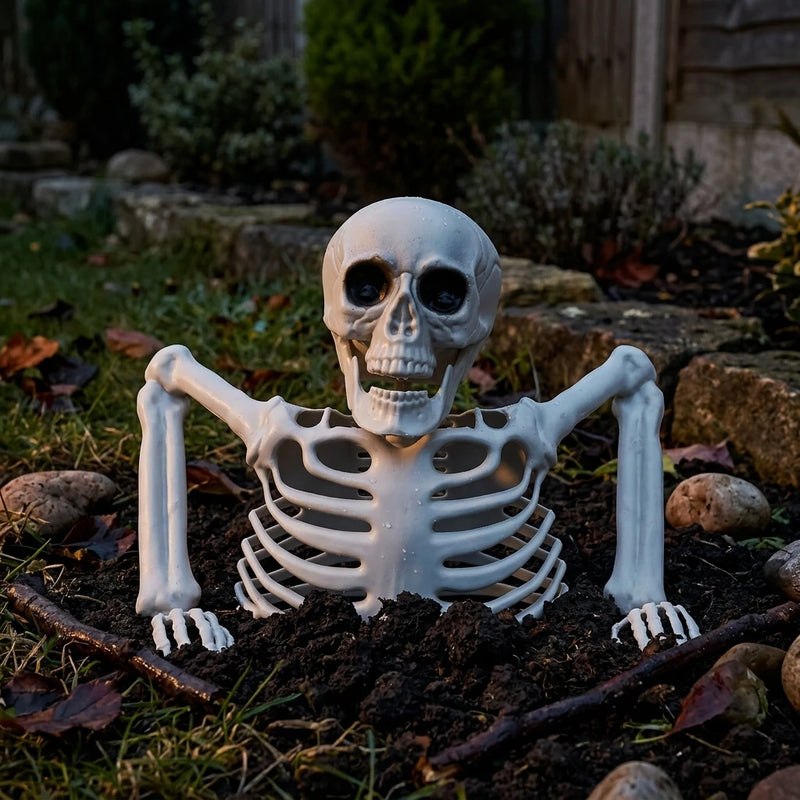 Halloween Skeleton Skull Ornament – Realistic Jointed Bone Prop for Courtyard, Garden & Grass Decorations