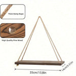 east Home Wooden Swing Hanging Hemp Rope Wall Shelve Mounted Floating Home Living Room Plant Flower Pot Tray Storage Garden Decoration