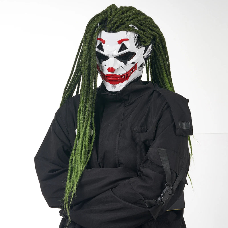Cyberpunk Clown Mask with Braids – 2D Resin Cosplay Mask, Halloween Anime Role-Playing Prop, Costume Gift & Toy