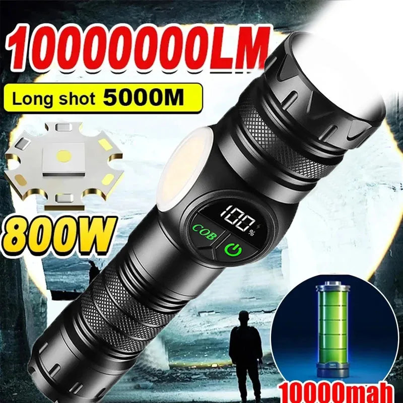 Gondiah Camping High Strong Power LED Flashlights USB Rechargeable Magnetic Tactical Torch with COB Side Light Camping Fishing Zoom Lantern