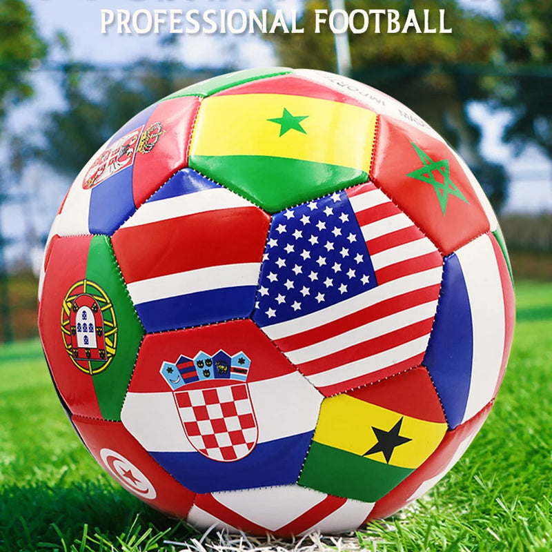National Flag Printed Football Size 5 Official Match Soccer Ball PVC 2.7mm Thickened Team Training Ball for Outdoor Sports