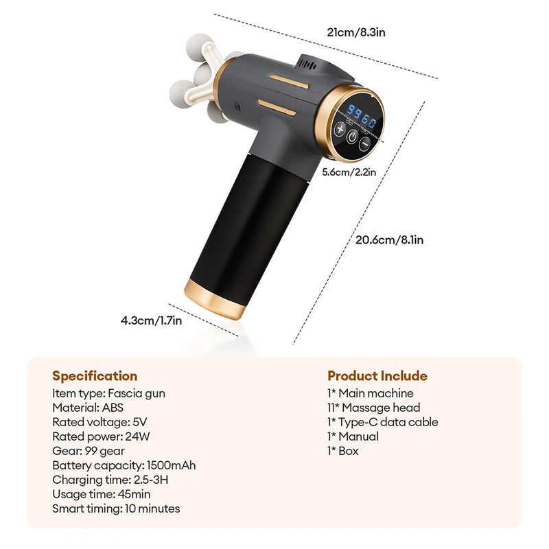 11-IN-1 Electric Massage Gun 99 Level Powerful Fascia Gun High-Frequency Vibration Body Massage Gun Arms Leg Muscle masajeador