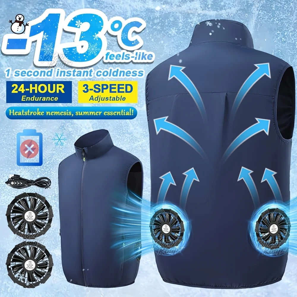 Lightweight Outdoor Cooling Vest - Men's 3-Speed 9-Blade Fan System for Camping, Fishing, Construction & Heat Relief