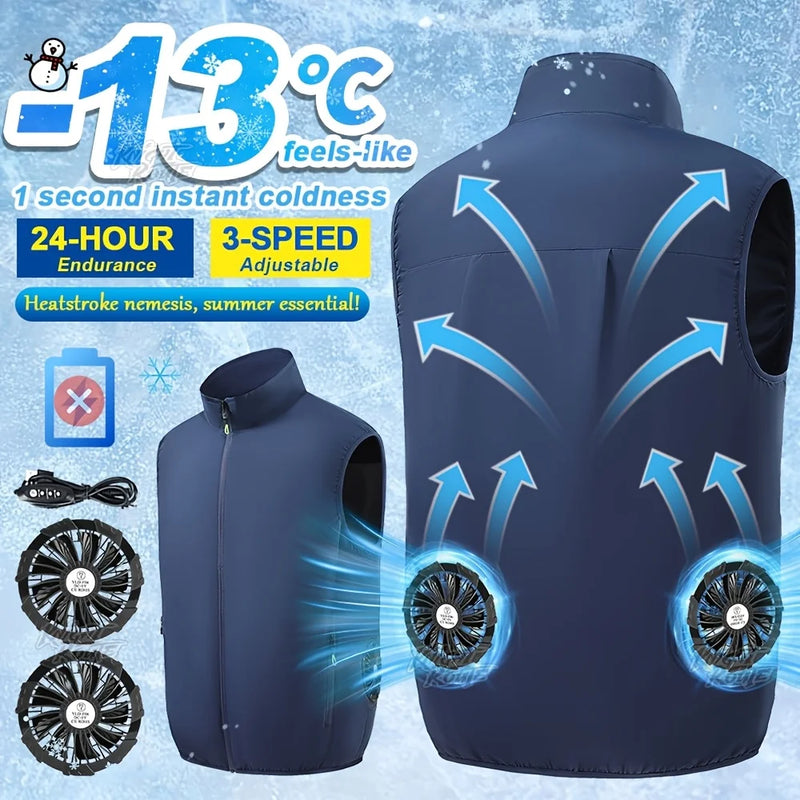 Lightweight Outdoor Cooling Vest - Men's 3-Speed 9-Blade Fan System for Camping, Fishing, Construction & Heat Relief