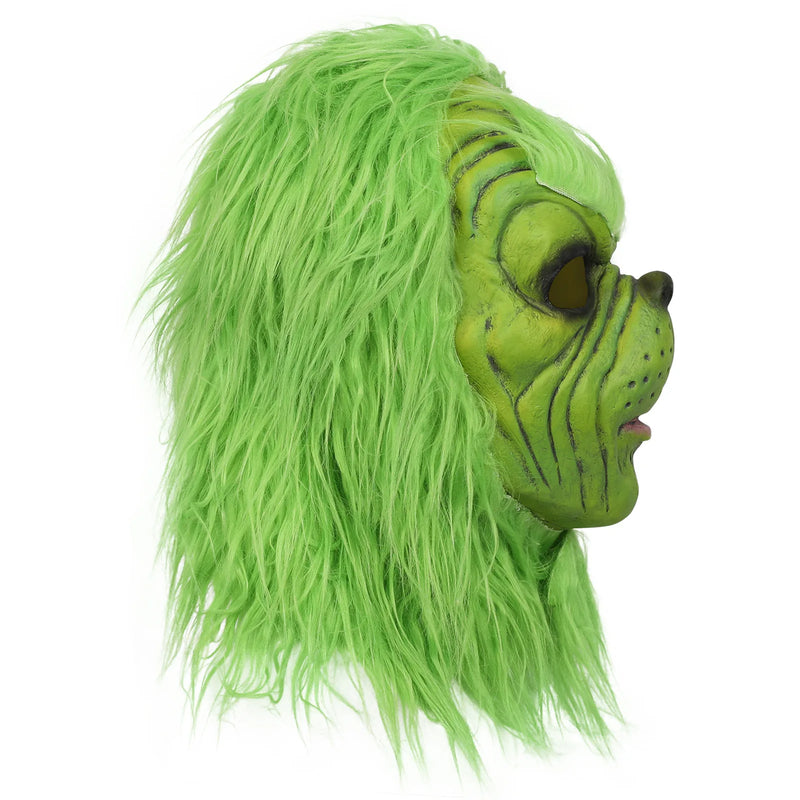 The Grinch Mask – Christmas Green-Haired Monster Costume with Gloves & Santa Hat, Festive Cosplay & Holiday Party Prop