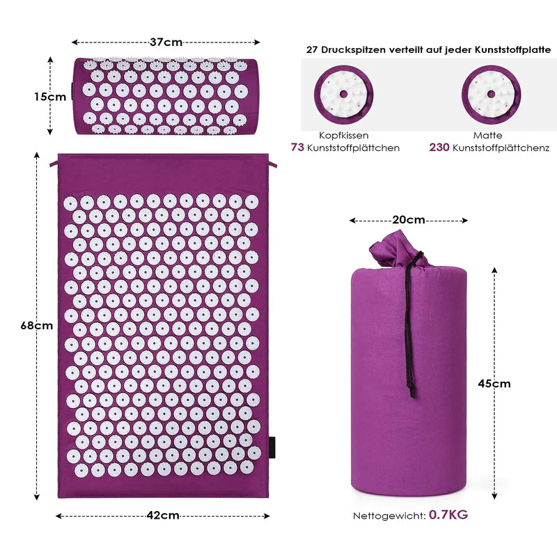 Acupressure Mat Sensi Massage Mat Pillow Set  applicator for Neck Foot Yoga Mat with Needle Back Cushion