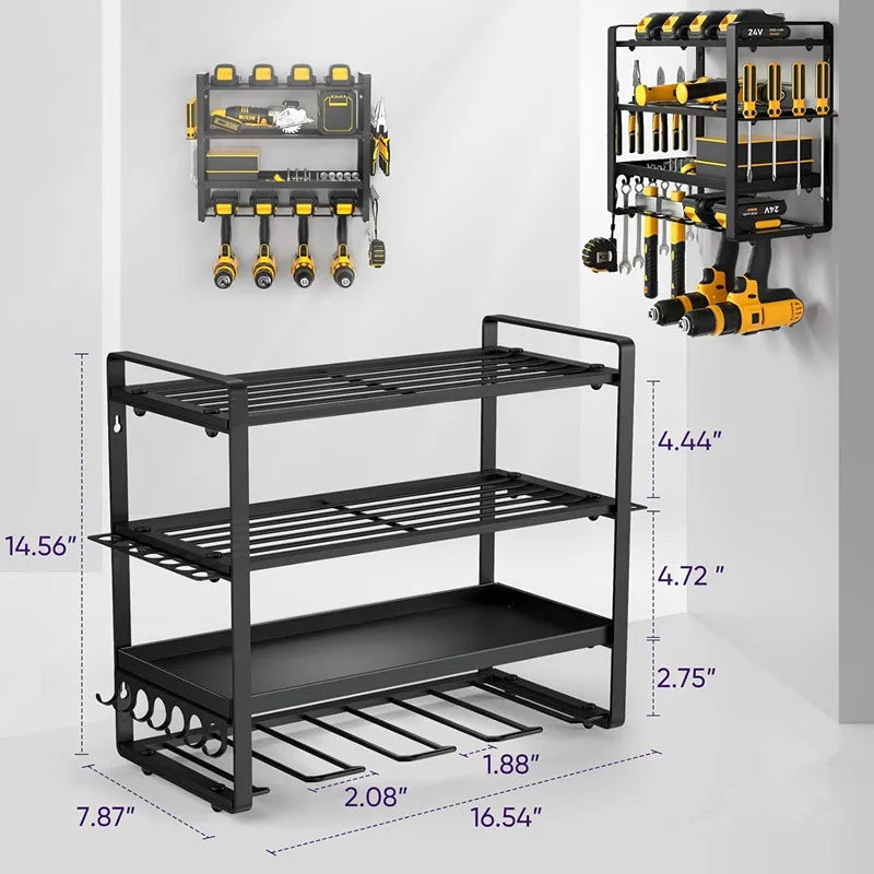 Ishmet Power Tool Organizer Wall Mount Heavy Duty Metal Tool Shelf Cordless Drill Hanger Storage Rack Tool Holder for Workshop Pegboard