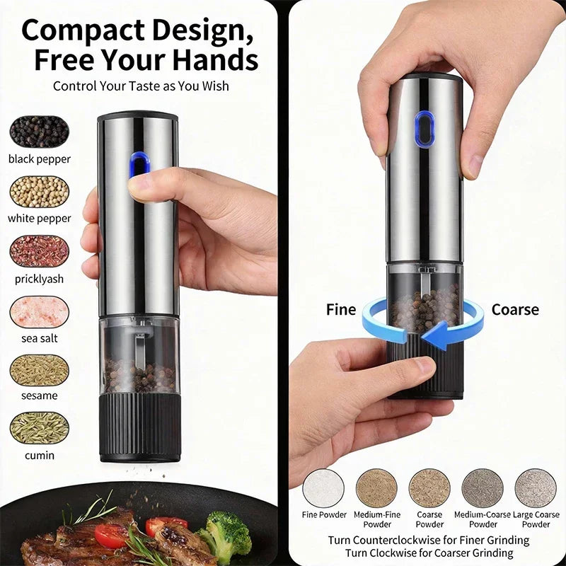 MasterBro Electric Salt and Pepper Grinder Automatic Rechargeable Pepper Mill Shakers External Adjustable Coarseness Kitchen Appliances