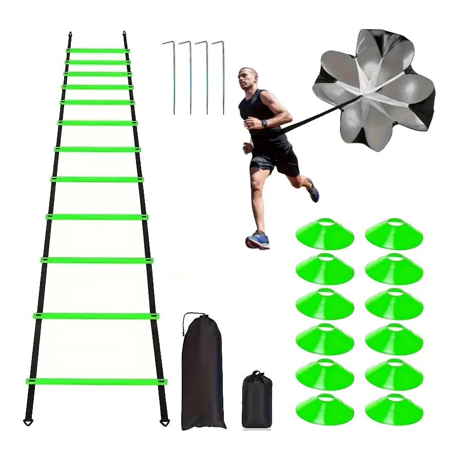 east Fitness 1 Set Soccer Training Agility Ladder Set, Logo Disks, Resistance Umbrella, Spikes, Obstacles Speed Awareness Training
