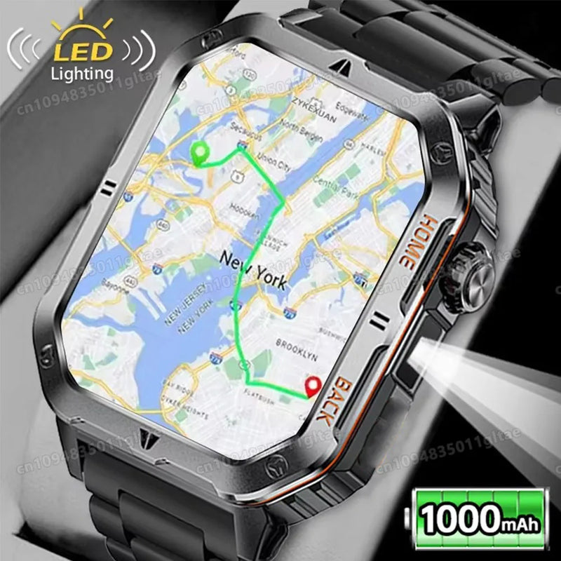 New Military Style Smart Watch Men's Flashlight Bluetooth Call & more features