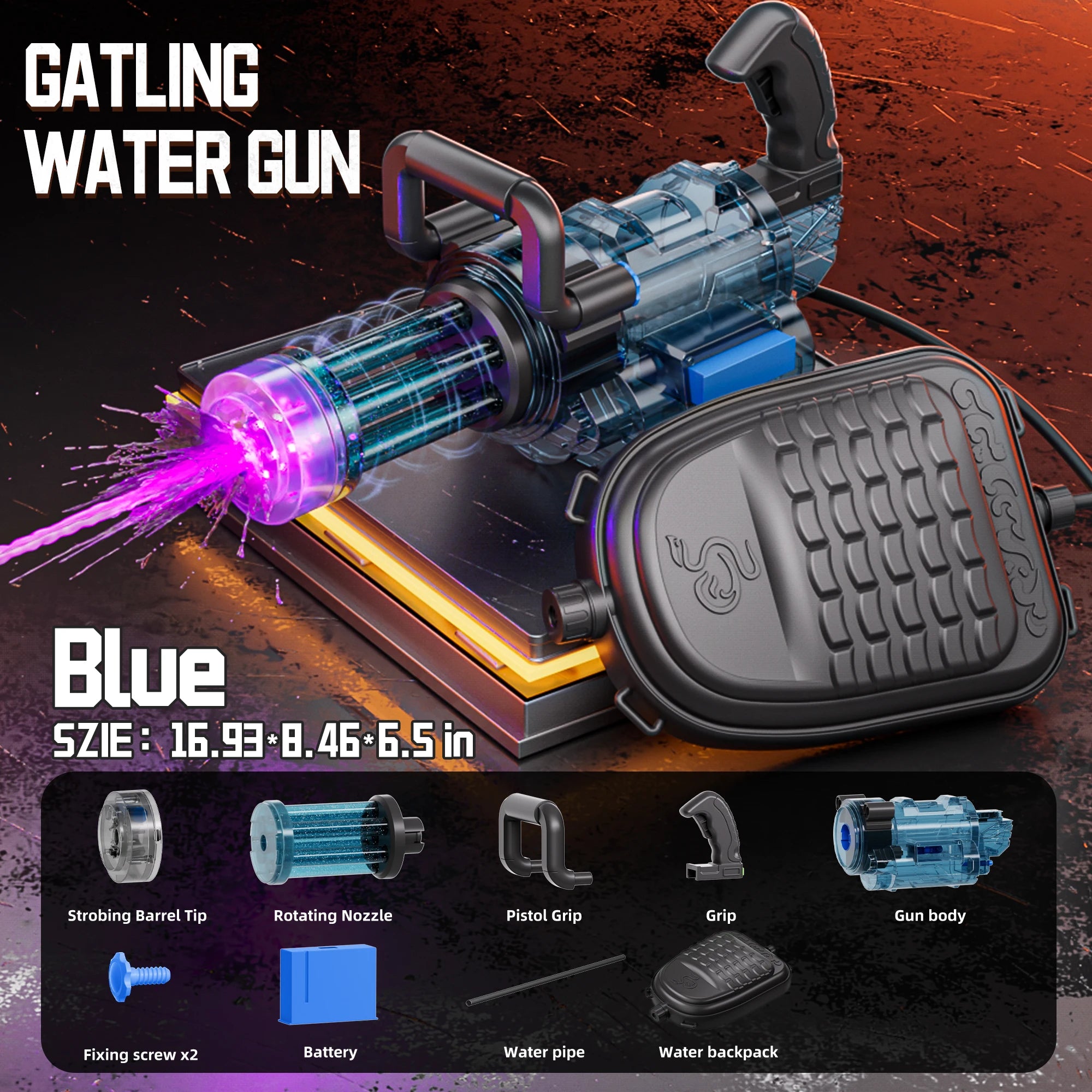 Rotating Gatling Water Gun Large High Pressure Large Capacity Backpack Playing Water Fight Children's Outdoor Toy