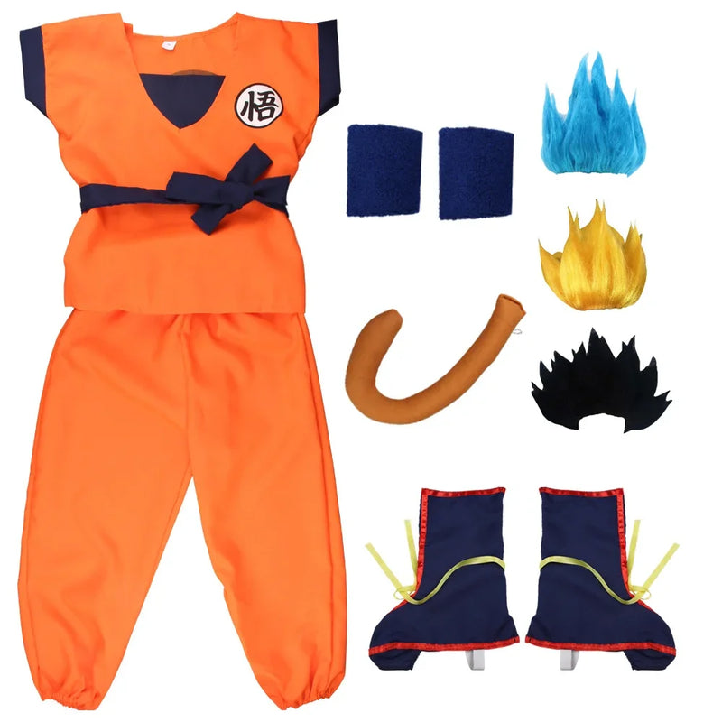 NEW Goku Cosplay Costume for Kids & Adults – Son Goku Super Saiyan Training Suit with Wig, Party Outfit
