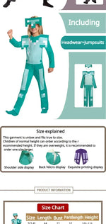 Pixel Adventure Role-Play Costume Set for Kids – Game-Inspired Boys' & Girls' Outfit for Holiday Parties, Stage Performances & Christmas Gifts