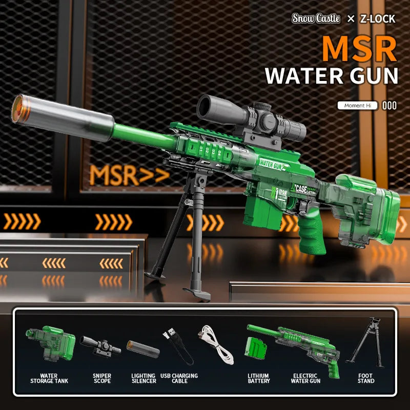 Toy Sniper Electric Water Gun Toy Automatic MSR-Bracket Continuous Shoot