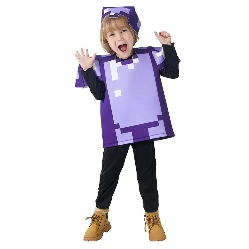 Pixel Adventure Role-Play Costume Set for Kids – Game-Inspired Boys' & Girls' Outfit for Holiday Parties, Stage Performances & Christmas Gifts