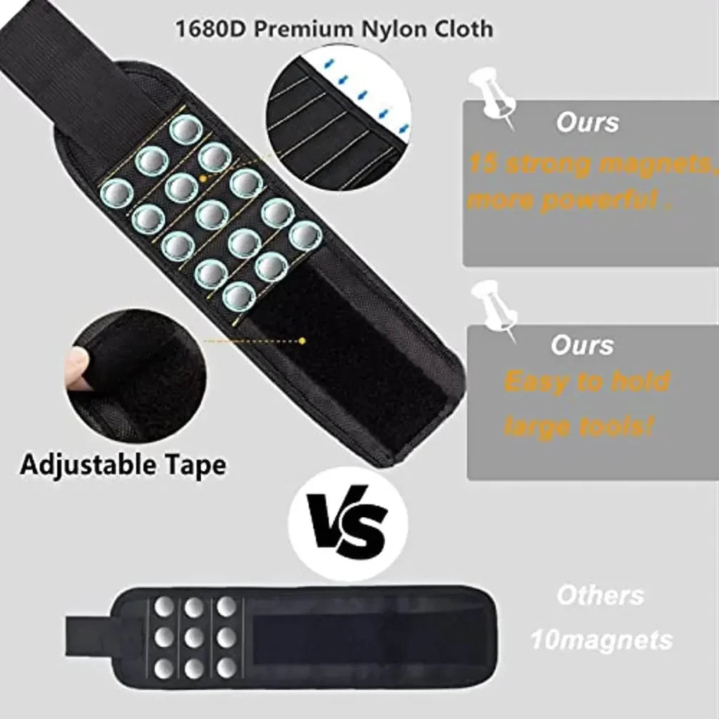 5 Rows 15 Magnets Powerful Magnetic Tool Magnetic Wristband Secure Screws Nails Drill Bits Strong Magnetic Wrist Tool Kits Parts Best for Father's Day