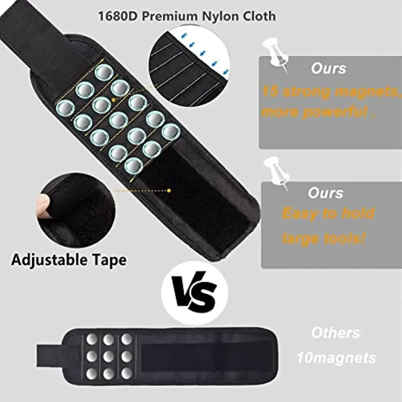 5 Rows 15 Magnets Powerful Magnetic Tool Magnetic Wristband Secure Screws Nails Drill Bits Strong Magnetic Wrist Tool Kits Parts Best for Father's Day
