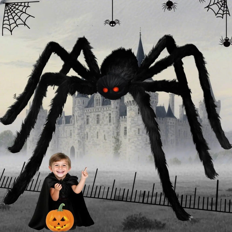 Giant Black Plush Spider Halloween Decoration – 30–200cm Scary Spider Prop for Haunted Houses, Indoor & Outdoor Parties and Horror Decor