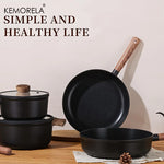 KEMORELA 13PCS Ceramic Cookware Set - Nonstick -Free Pots & Pans with Removable 360° Rotation Handles Stackable Black Set for All Stoves