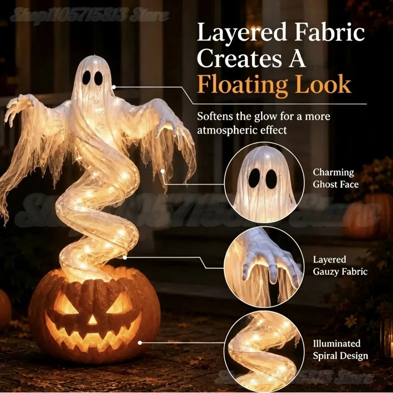 Swirling Ghost Pumpkin LED Yard Lamp – Halloween Outdoor Garden Floor Light & Spooky Pumpkin Decoration
