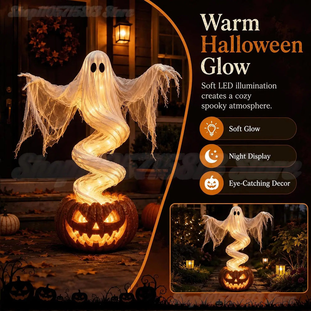 Swirling Ghost Pumpkin LED Yard Lamp – Halloween Outdoor Garden Floor Light & Spooky Pumpkin Decoration