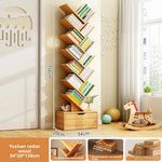 MOYU Tree Shaped Bookshelf with Cabinet Solid Wood Furniture Bookcase Floor Standing Narrow Storage Rack for Home Office Bedroom
