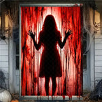 Halloween Horror Window Curtain Banner – Witch, Zombie & Ghost Hanging Decoration