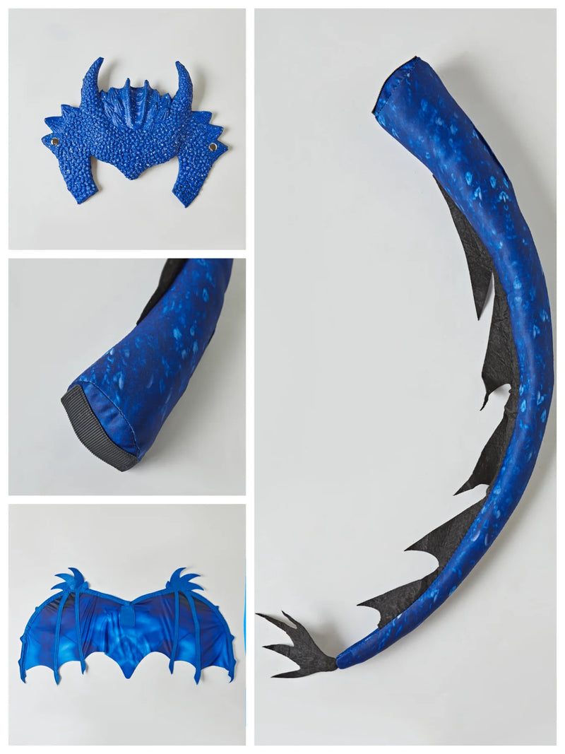 Kids Frost Blue Dragon Knight Costume – Fantasy Jumpsuit with Wings, Tail & Mask, Halloween Carnival Party Cosplay Outfit