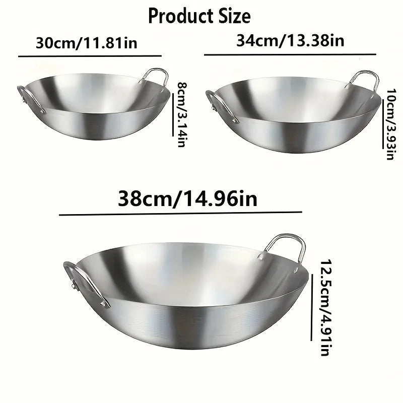 MasterBro 1pc Large Stainless-Steel Wok, Uncoated Thick High-Quality Durable Chef's Pan with Dual Handles, Easy to Clean