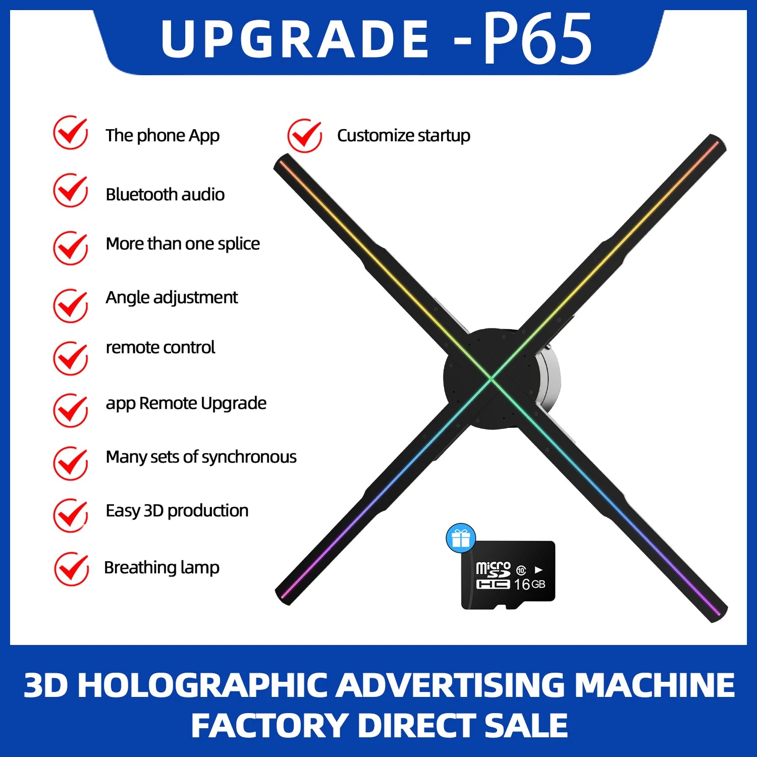 VIGAOT 50cm Wi-Fi Holographic Fan 3D Advertising Machine 576 LED Sign Neon Smart HD Player Support Video Picture Logo Holographic Light