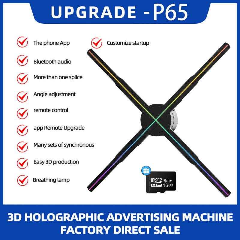 VIGAOT 50cm Wi-Fi Holographic Fan 3D Advertising Machine 576 LED Sign Neon Smart HD Player Support Video Picture Logo Holographic Light