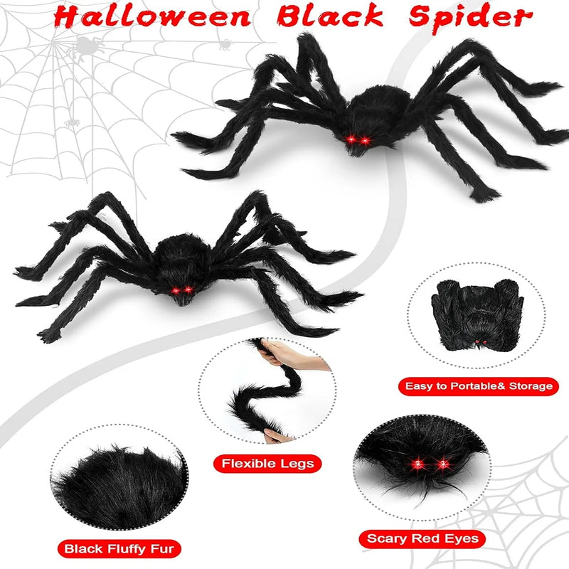 Giant Black Plush Spider Halloween Decoration – 30–200cm Scary Spider Prop for Haunted Houses, Indoor & Outdoor Parties and Horror Decor