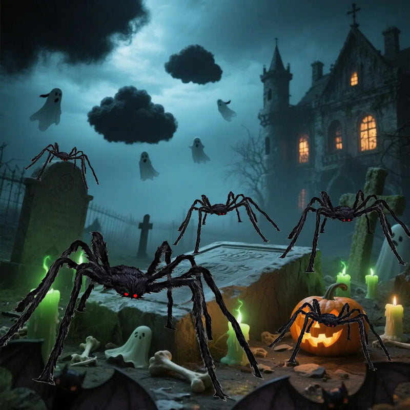 Giant Black Plush Spider Halloween Decoration – 30–200cm Scary Spider Prop for Haunted Houses, Indoor & Outdoor Parties and Horror Decor