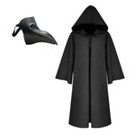 Medieval Plague Doctor Mask & Cloak Costume Set for Adults & Kids, Black Hooded Robe for Halloween Cosplay, Roleplay & Parties