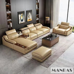 Alfour Modern Italian Leather Sofa for Living Room with Cup Holder, USB, Adjustable Headrests & Bluetooth Speaker - Linlamlim