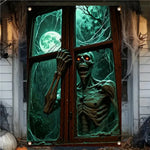 Halloween Horror Window Curtain Banner – Witch, Zombie & Ghost Hanging Decoration