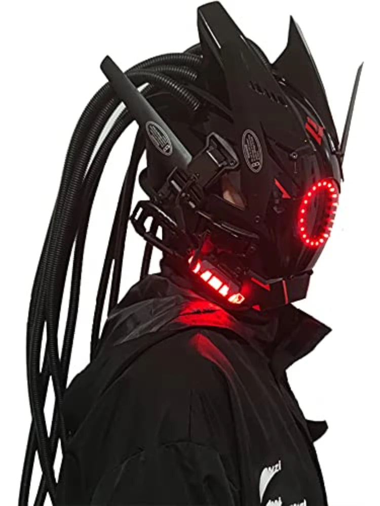 Cyberpunk LED Mask – Round Light-Up Woven Face Mask, Futuristic Cosplay & Role-Playing Accessory for Halloween Parties, Music Festivals & Events