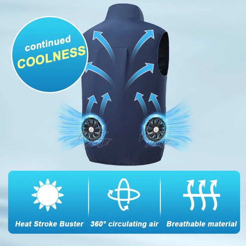 Lightweight Outdoor Cooling Vest - Men's 3-Speed 9-Blade Fan System for Camping, Fishing, Construction & Heat Relief