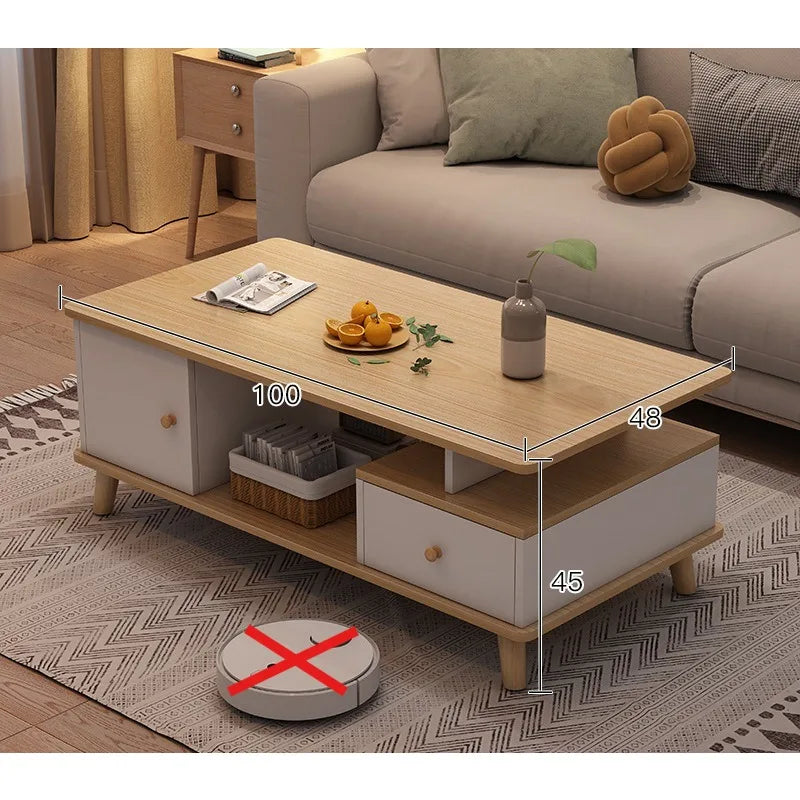 east Home Coffee table living room household modern simple coffee table small apartment solid wood leg tea table tea table square