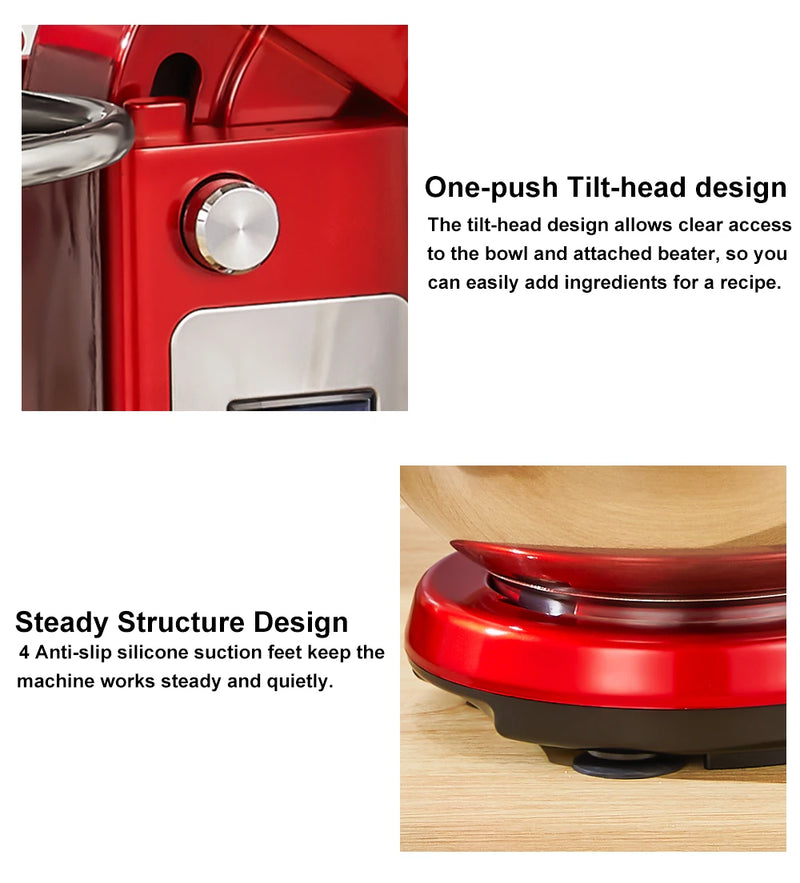 BioloMix Kitchen Food Stand Mixer, Blender, Quiet Motor, Cream Egg Whisk, Whip Dough Kneader, 6-Speed, 1200 W, 6 L