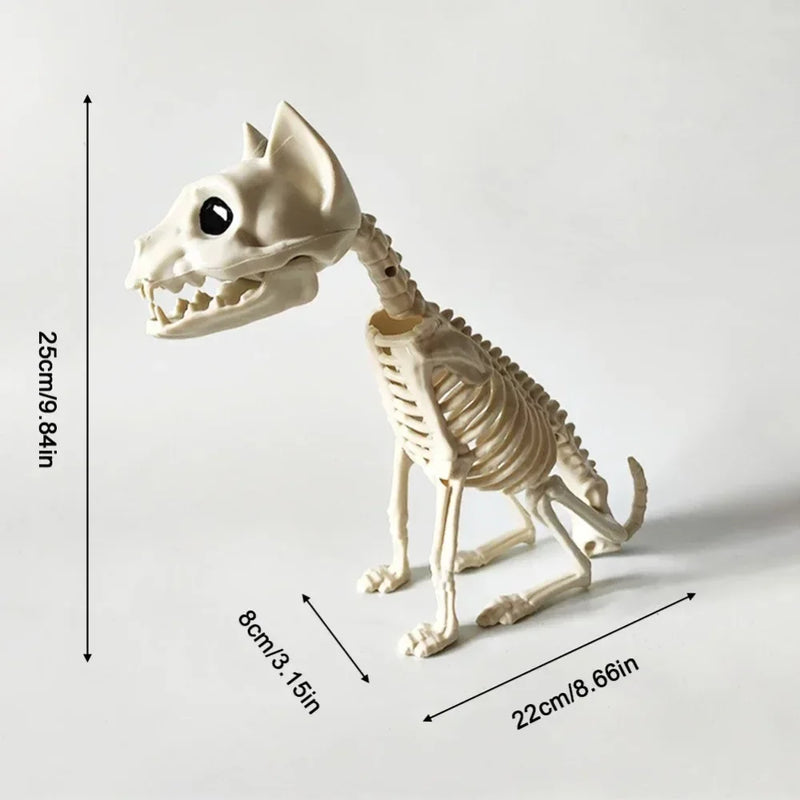 Halloween Animal Skeleton Cat & Dog Models – Realistic Horror Skeleton Ornaments for Haunted House, Garden & Party Decorations