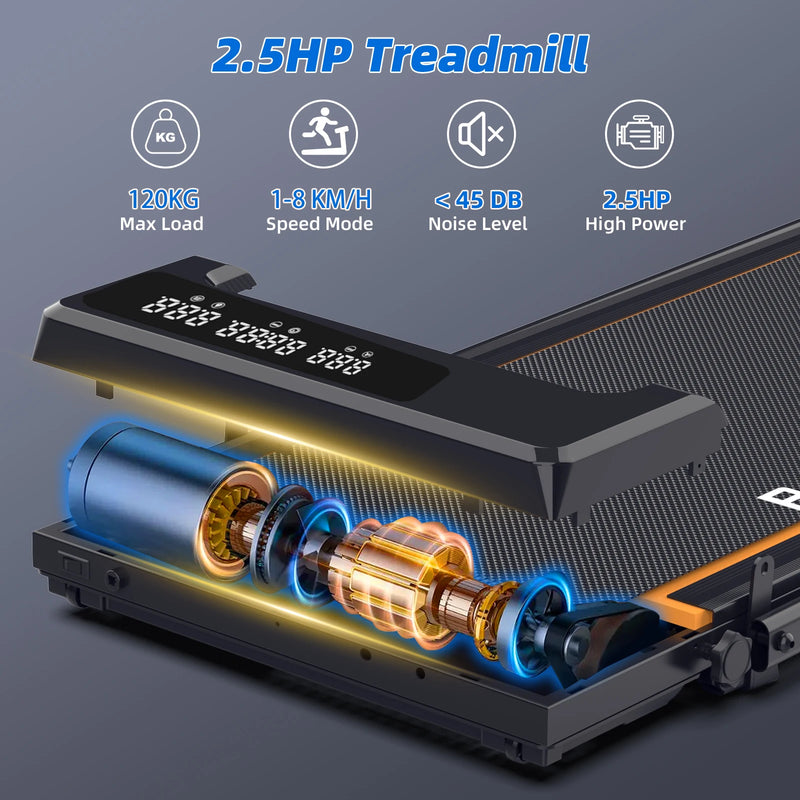 RAMYPOKET Walking Pad Treadmill with 9% Incline APP Control, 3-Window LED 2.5HP Under Desk Treadmill 120KG Capacity 1-8 Km/h Treadmill Running Machine