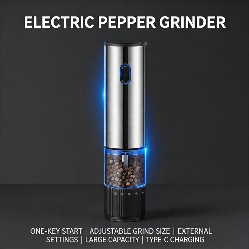 MasterBro Electric Salt and Pepper Grinder Automatic Rechargeable Pepper Mill Shakers External Adjustable Coarseness Kitchen Appliances