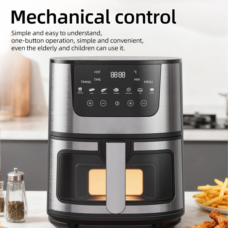 DIVEDEER 4L Household Visual Air Fryer - Large Capacity, Multifunctional, Stainless Steel Design for Home Use (Freidora Aire)
