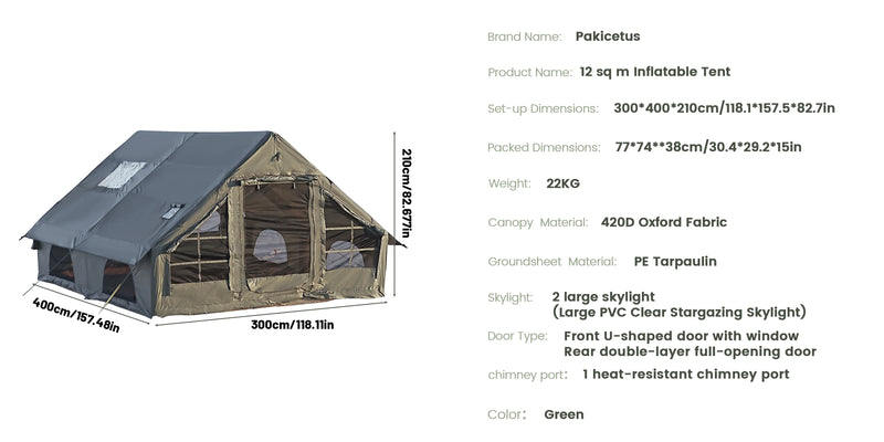 Pakicetus Large Inflatable camping tent 4-8 people with windows portable water-resistant camping tent