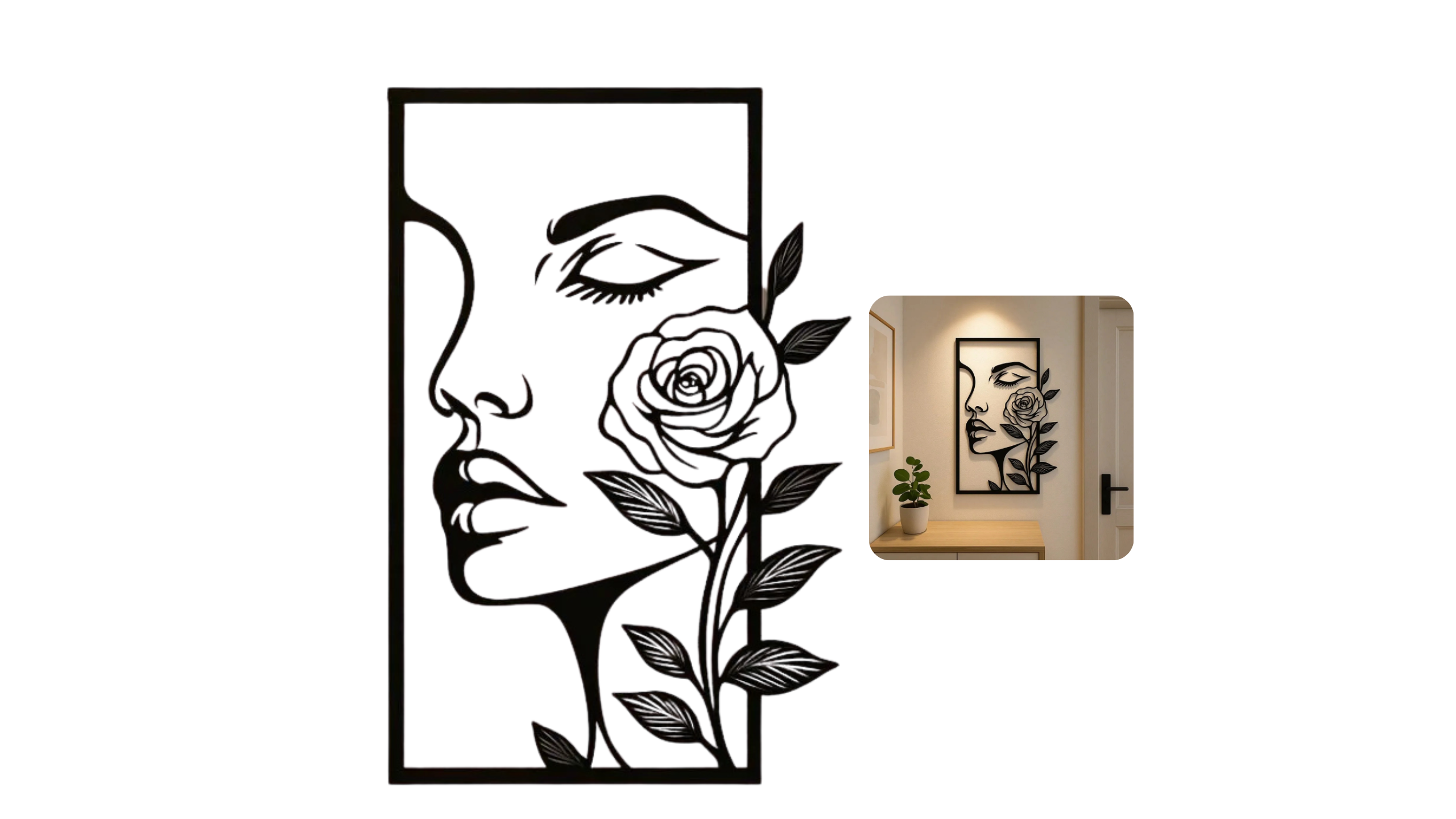 CIFBUY Woman Flower Metal Wall Art Decor Modern Home Gift Aesthetic Portrait Face Outline Bedroom Room Decor