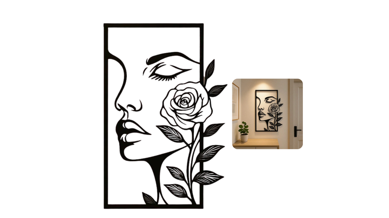 CIFBUY Woman Flower Metal Wall Art Decor Modern Home Gift Aesthetic Portrait Face Outline Bedroom Room Decor