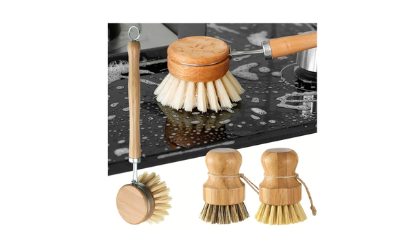 Vilda Bamboo Kitchen Cleaning Brush Natural Dishes Pots Pans Sink Washing Brush Eco-friendly Clean Scrubber with Draining Storage Tray